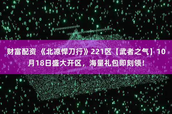 财富配资 《北凉悍刀行》221区【武者之气】10月18日盛大开区，海量礼包即刻领！